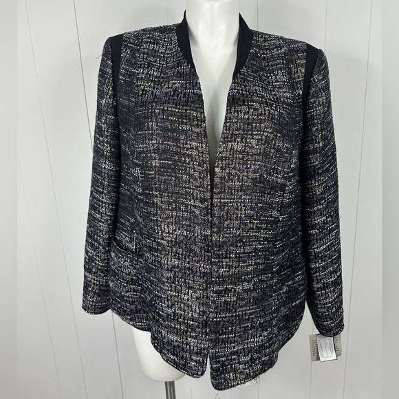 NEW Kasper Purple Metallic Gold Tweed Jacket Zip Pockets Plus Sz 20W Open Front - Picture 1 of 14